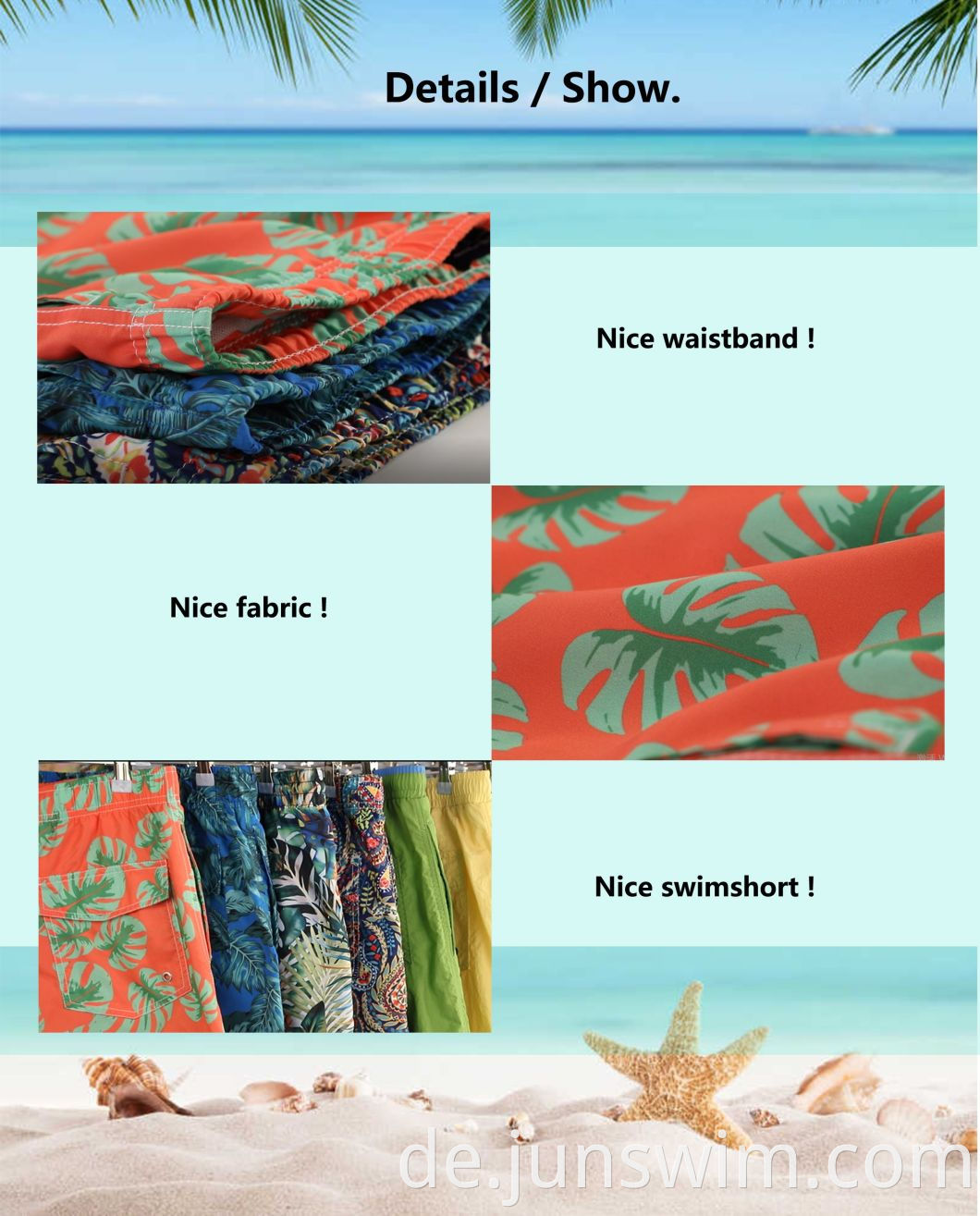 100% Polyester Digitaldruck Vollelastischer Bund zum Schwimmen Schnelle, trockene, wasserabweisende Mode-Herren-Badeshorts